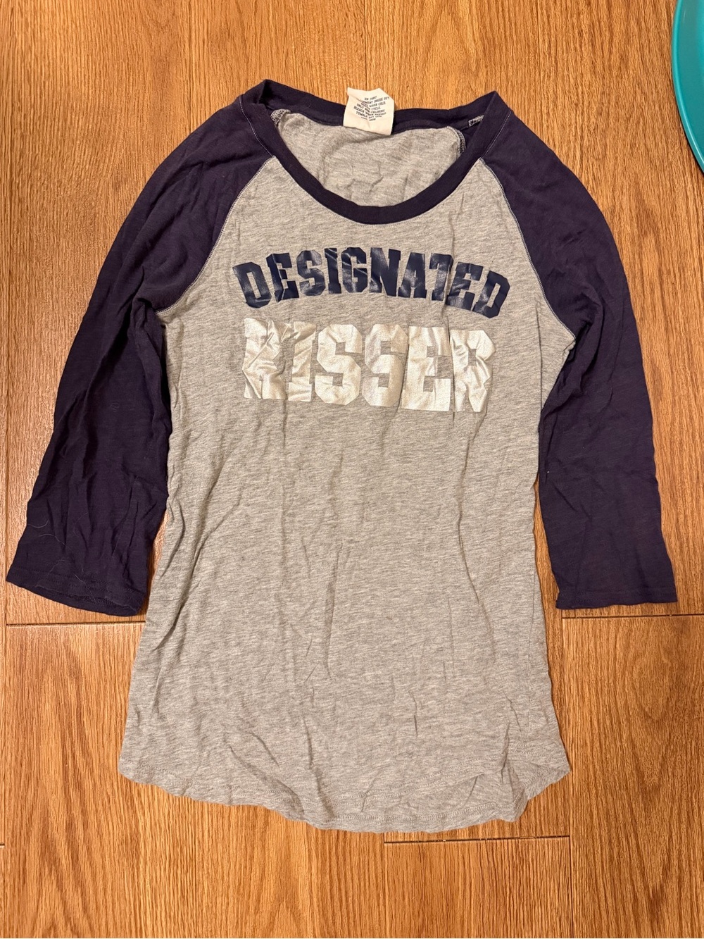 Victoria’s Secret PINK Grey and Navy baseball tee - "Designated Kisser"